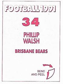 1991 Select AFL Stickers #34 Phillip Walsh Back